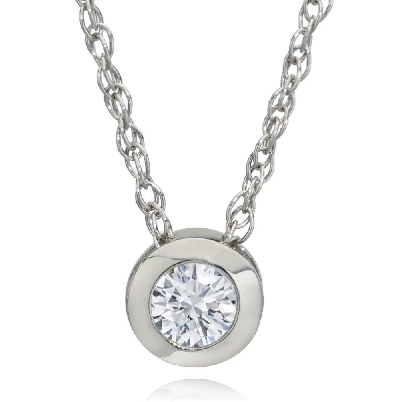 braided leather necklace for men -3/8ct Bezel Solitaire Lab Created Diamond Pendant White Gold