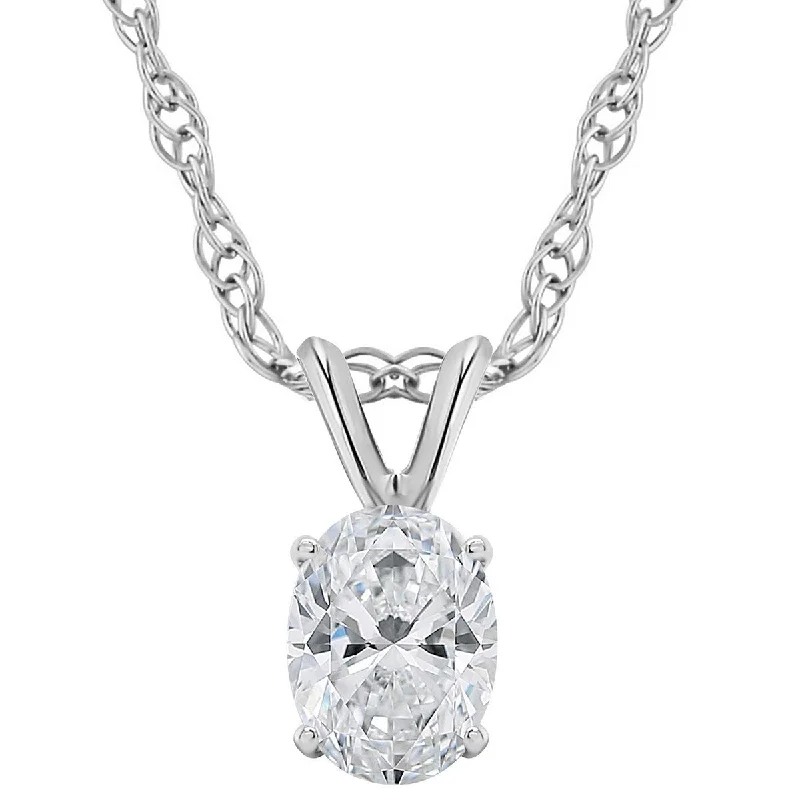 custom engraved necklace for women -3/8Ct Certified Lab Grown Oval Diamond Solitaire Pendant White Gold Necklace