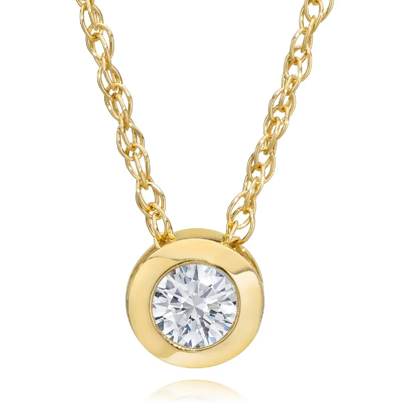 custom nameplate necklace -3/8ct Lab Grown Bezel Solitaire Diamond Pendant Yellow Gold Necklace