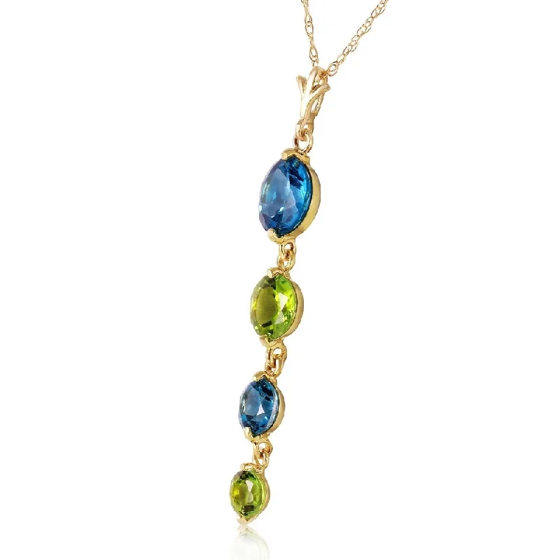 opal pendant necklace for women -3.9 Carat 14K Solid Gold Grass Is Singing Blue Topaz Peridot Necklace