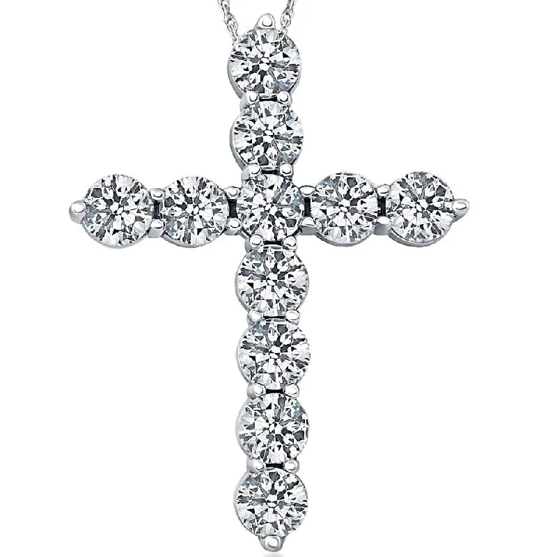 zodiac sign necklace for gifts -3 Ct Diamond Cross Pendant 14k White Gold Necklace Lab Grown