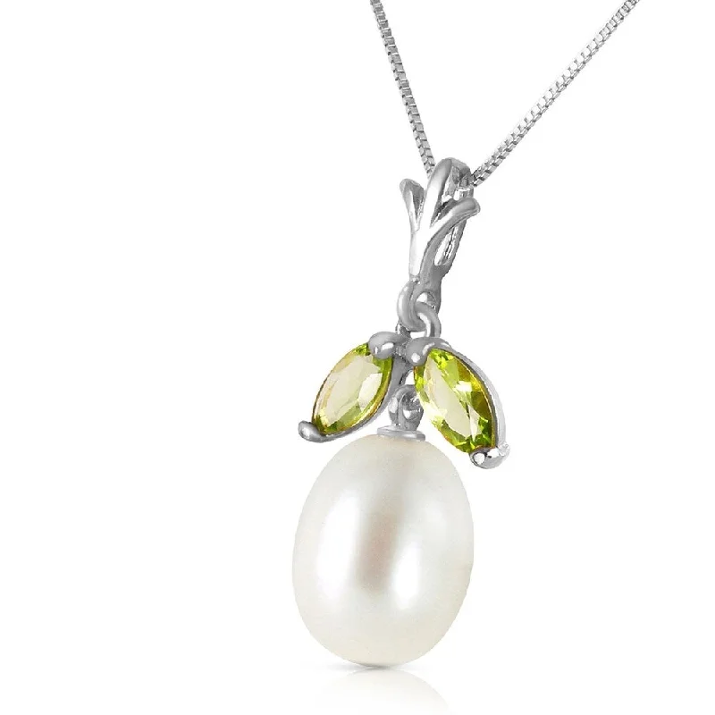 tribal style necklace for men -4.5 CTW 14K Solid White Gold Here Is Hope Peridot pearl Necklace