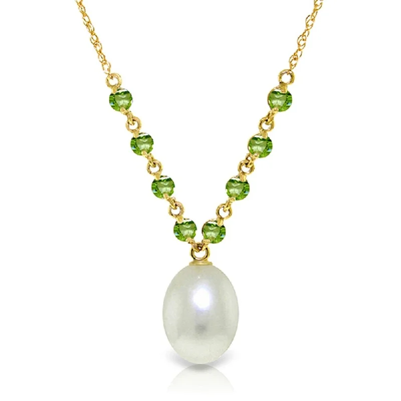 delicate gold necklace for daily wear -5 CTW 14K Solid Gold Necklace Natural Peridot pearl