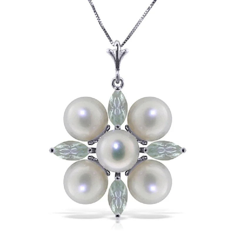 small pendant necklace for men -6.3 Carat 14K Solid White Gold Kissing Spree Aquamarine pearl Necklace