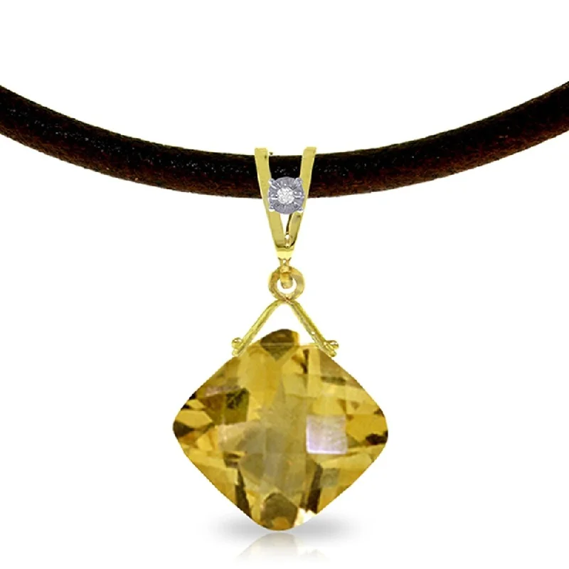 oval pendant necklace for women -8.76 Carat 14K Solid Gold Leather Necklace Diamond Citrine