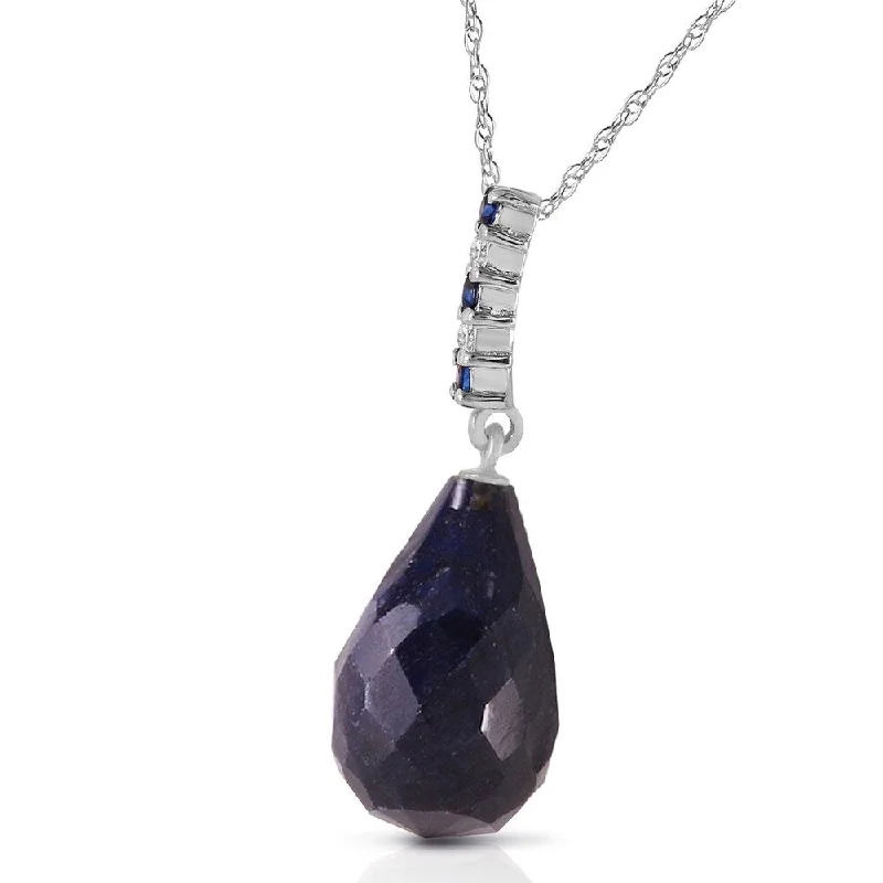 geometric necklace for women -8.95 CTW 14K Solid White Gold Necklace Diamond Briolette Drop Sapphire