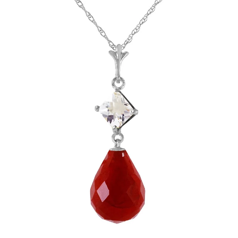 spiritual necklace for women -9.3 Carat 14K Solid Gold Gemstone Necklace Elegant White Topaz Ruby