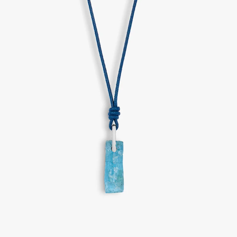 simple gold necklace for men -Aquamarine pendant in 18K white gold