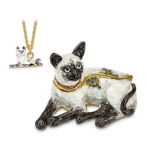 adjustable necklace for women -Bejeweled Enameled Siamese Cat Trinket Box