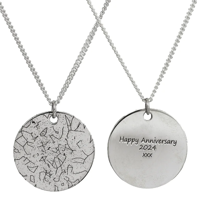 polished silver necklace for men -Bespoke Star Map Constellation Necklace - 25mm Disc