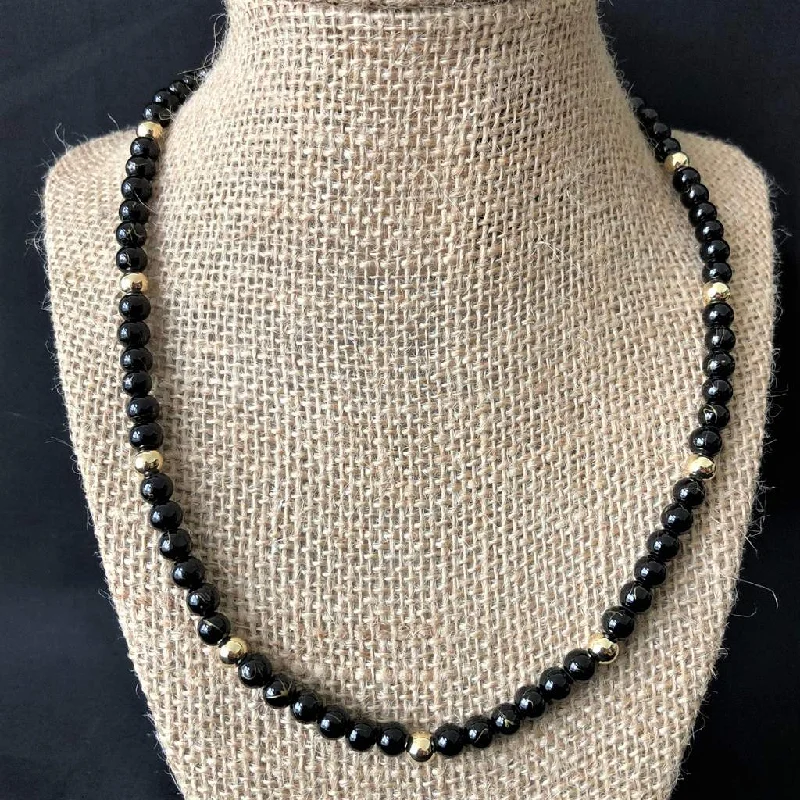 simple necklace for special occasions -Black and Gold Striped Beaded Mens Necklace