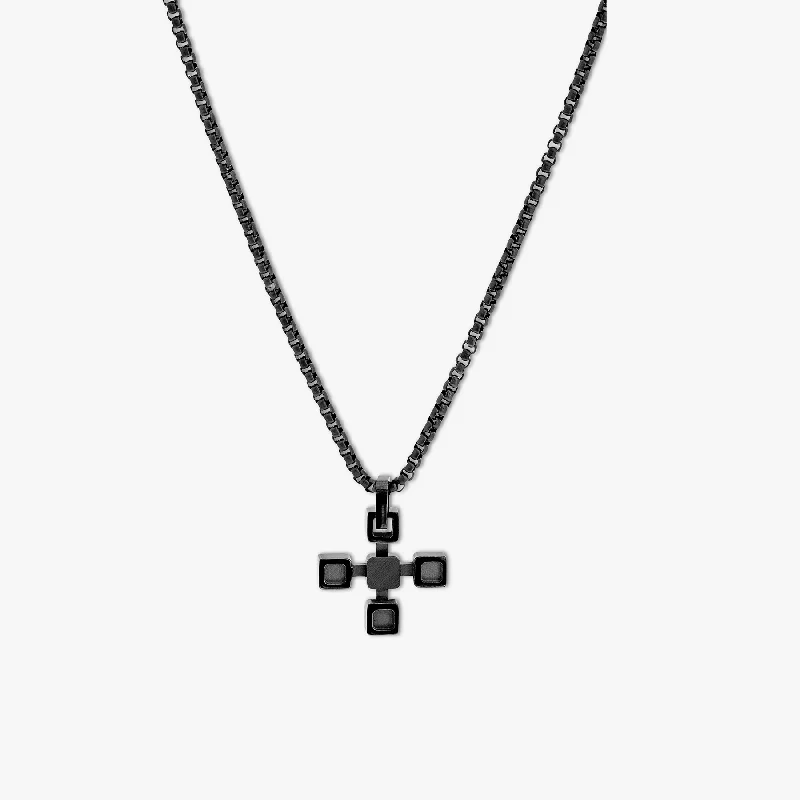 rose gold necklace for bridesmaids -Black Stainless Steel Ceramic Cross