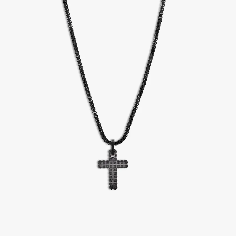 gemstone necklace for women -Black Stainless Steel Giza Cross Necklace