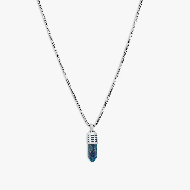 anniversary gift necklace for her -Blue Stainless Steel Dopamine Drop Necklace