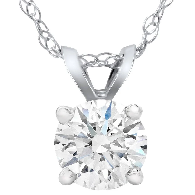 chunky chain necklace for men -Certified 3/4Ct Lab Grown Round Cut Diamond Pendant Necklace White Gold