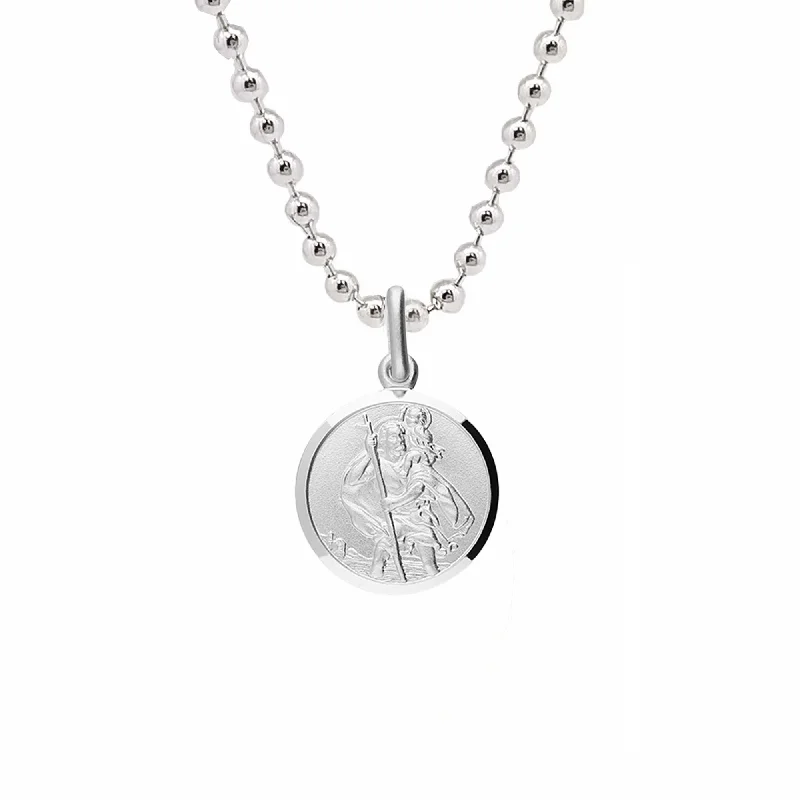 chunky silver necklace for men -Classic Small St Christopher Necklace Sterling Silver 14mm