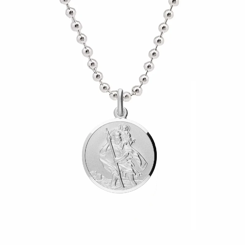 leather cord necklace for men -Classic St Christopher Necklace Sterling Silver 18mm