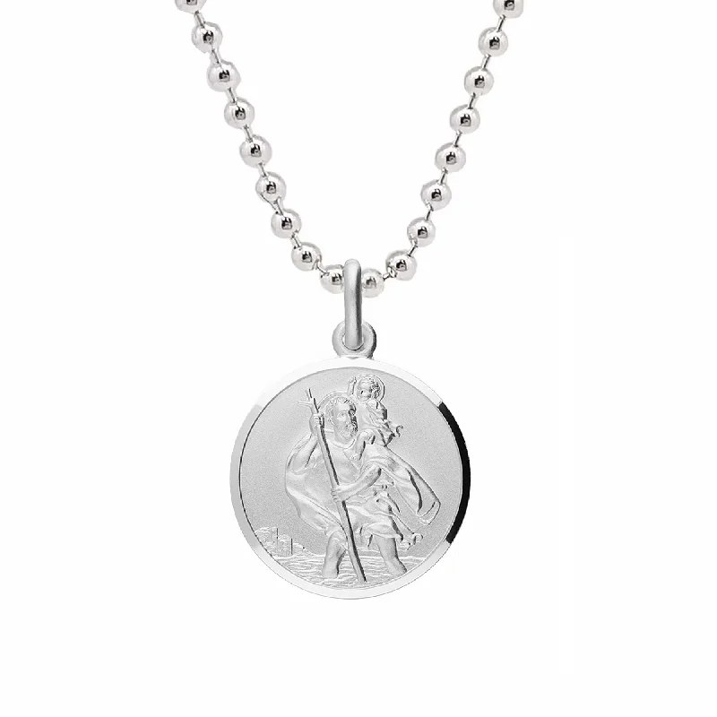 casual necklace for men -Classic St Christopher Necklace Sterling Silver 20mm