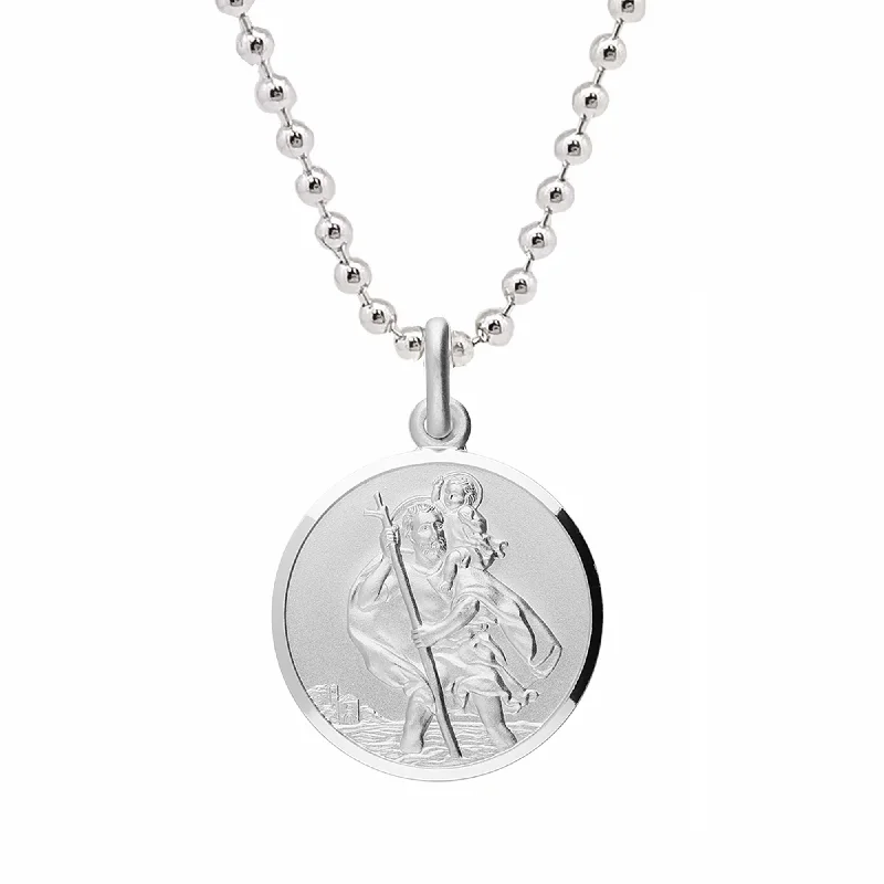 simple chain necklace for women -Classic St Christopher Necklace Chunky Sterling Silver 24mm