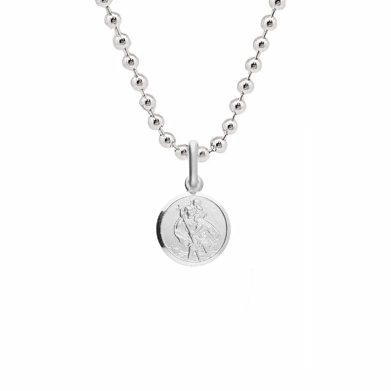 braided leather necklace for men -Classic Tiny St Christopher Necklace Sterling Silver 10mm