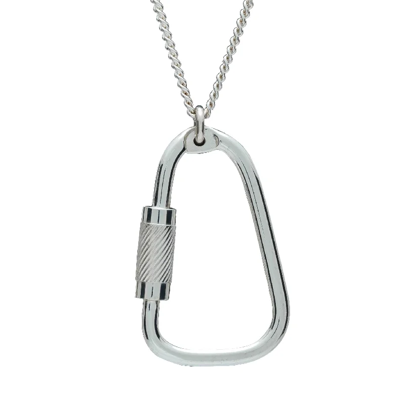 long necklace for layering -Climbing Carabiner Silver Necklace