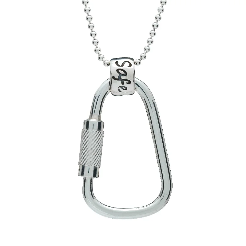 simple silver necklace for men -Climbing Carabiner Travel Safe Silver Necklace