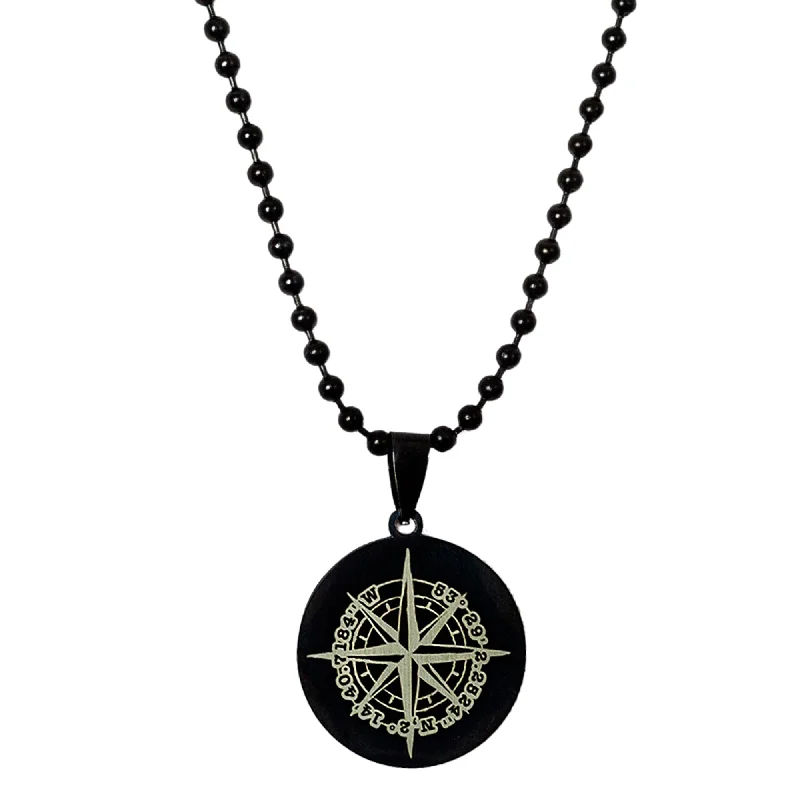 zodiac sign necklace for gifts -Compass Co-Ordinates Personalised Black Steel Pendant