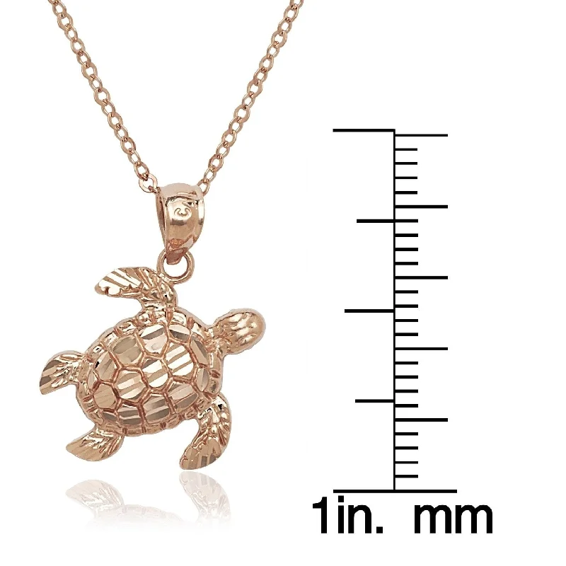 luxury diamond necklace for men -Curata 14k Rose Gold 18" 15x14mm Textured Swimming Turtle Pendant Necklace - Pink