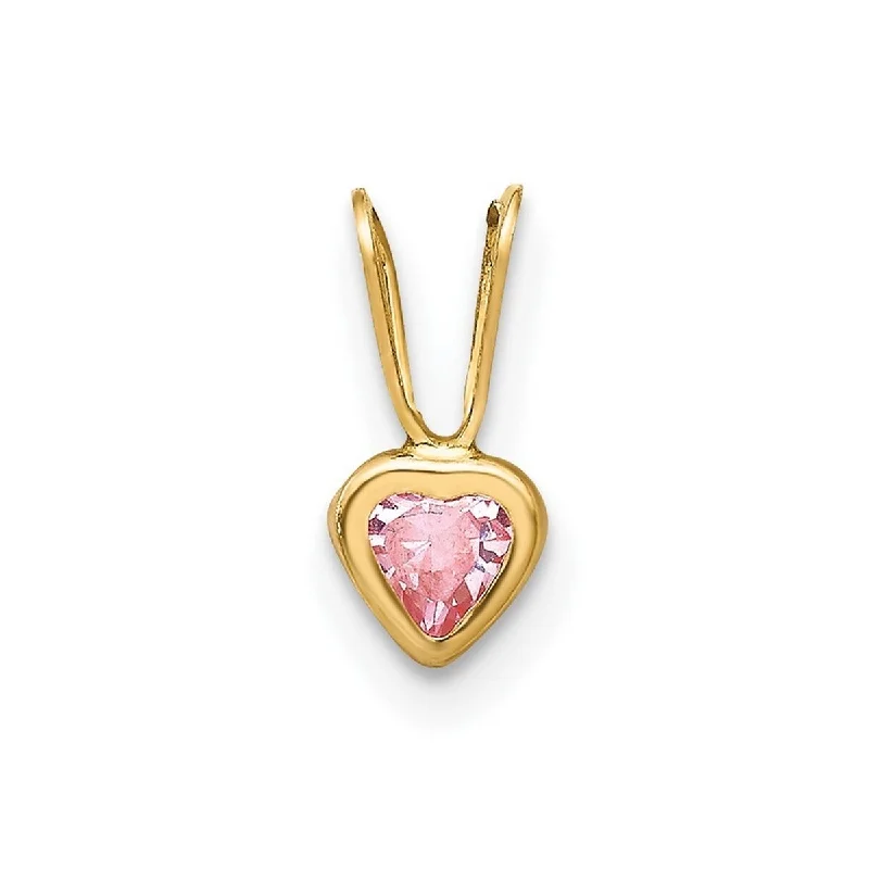 silver and gold necklace for layering -Curata 14k Yellow Gold Polished Pink Cubic Zirconia Heart Pendant