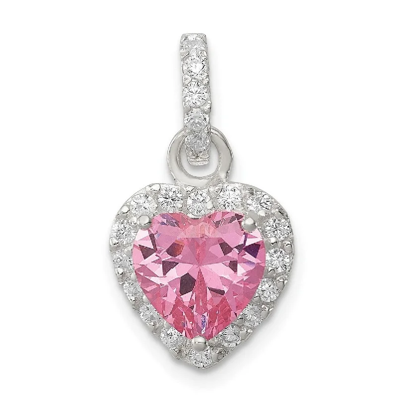 cute charm necklace for kids -Curata 925 Sterling Silver Polished Open back Pink CZ Cubic Zirconia Simulated Diamond Love Heart Pendant Necklace Jewelry Gifts