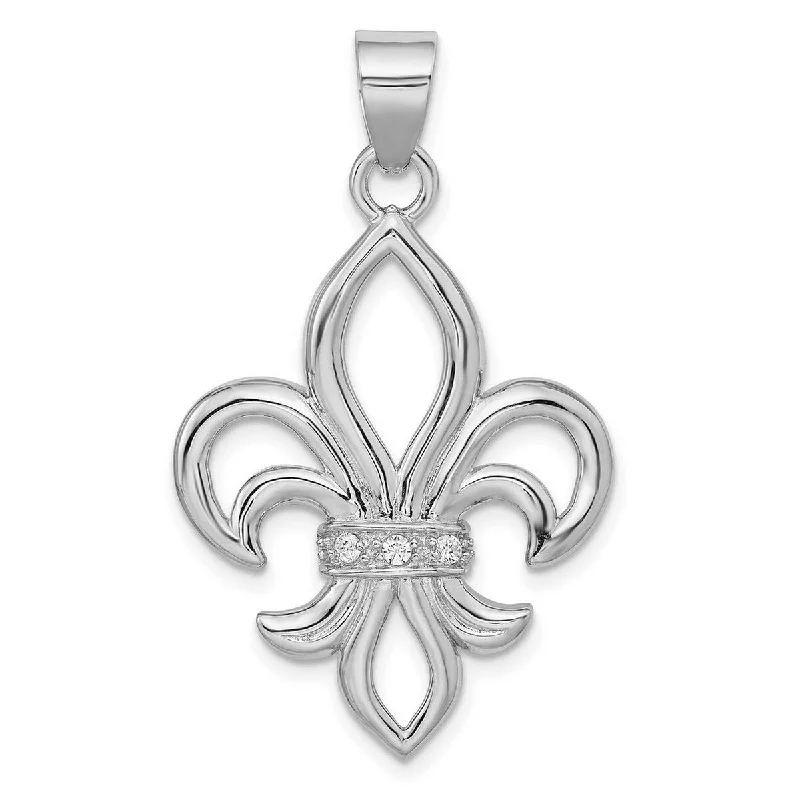 vintage-inspired necklace for women -Curata 925 Sterling Silver Solid Polished Open back CZ Cubic Zirconia Simulated Diamond Fleur de Lis Pendant Necklace Jewelry Gi