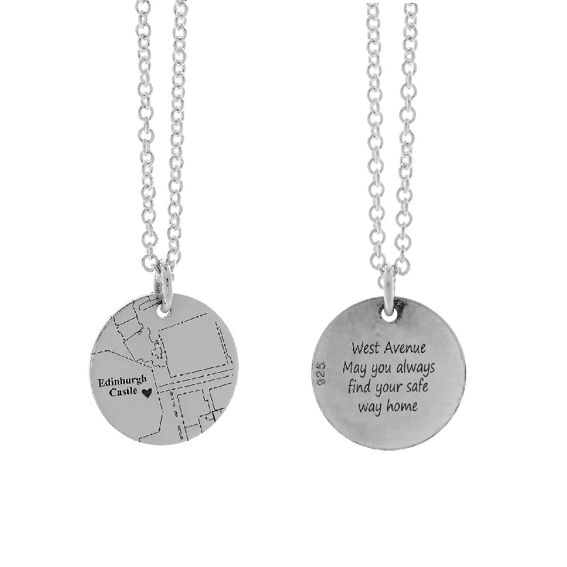 luxury necklace for special occasions -Custom Street Map 15mm Silver Disc Necklace