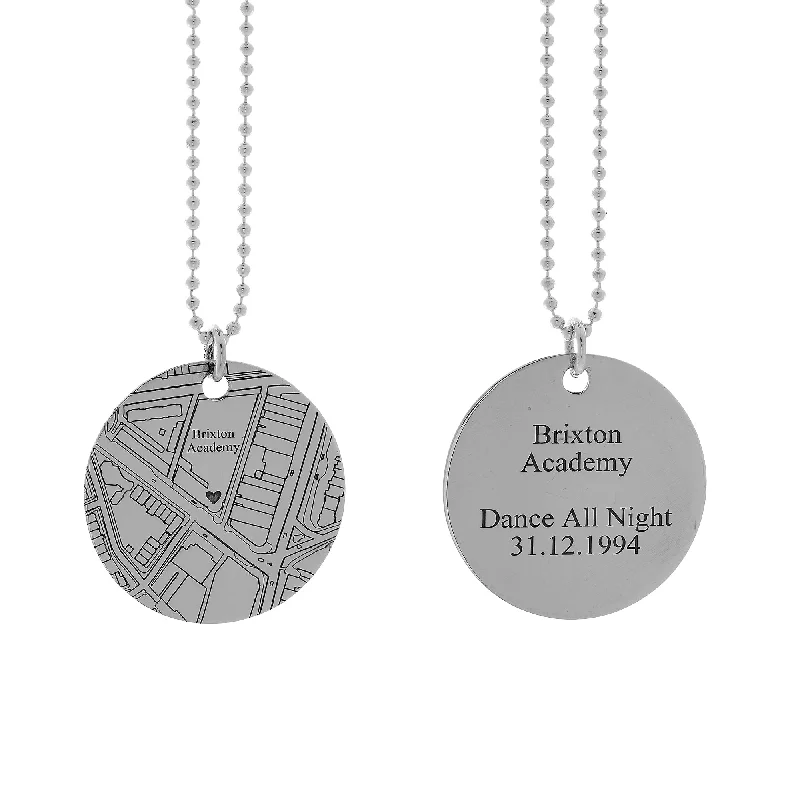 stylish choker necklace for women -Custom Street Map 25mm Silver Disc Necklace