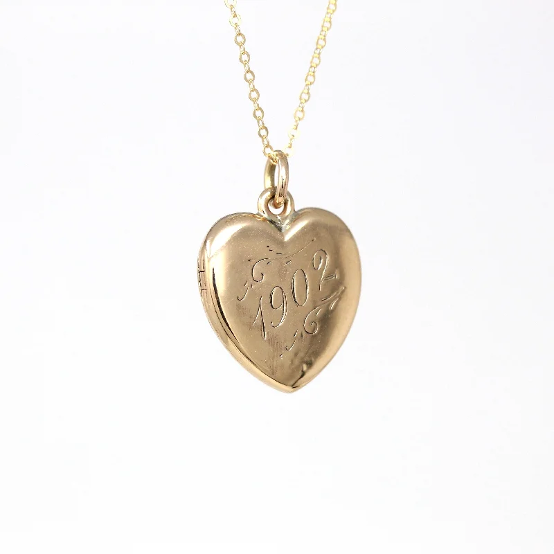 snake chain necklace for men -Dated 1902 Locket - Edwardian 10k Gold Heart Shaped Keepsake Pendant Necklace - Circa 1900s Era Engraved Letters Initials Photo Jewelry