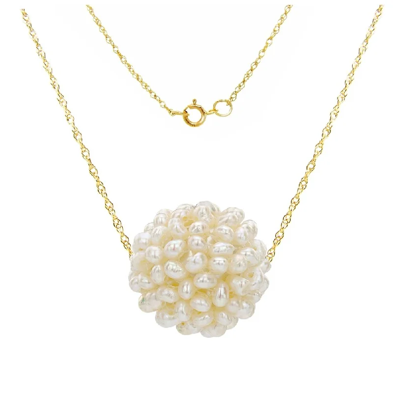 simple gold necklace for men -DaVonna 14k Gold 18-19mm White Freshwater Pearl Swivel Cluster-ball Pendant Necklace 18"