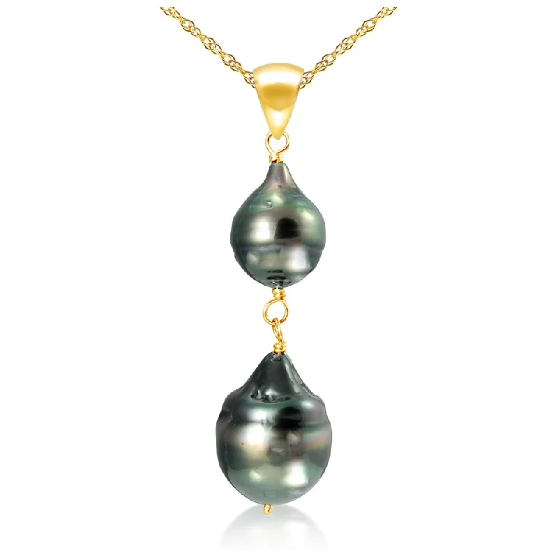 luxury gold necklace for women -DaVonna 14k Gold 8-12mm Black Off Shape Tahitian Pearl Pendant Necklace 18" - `