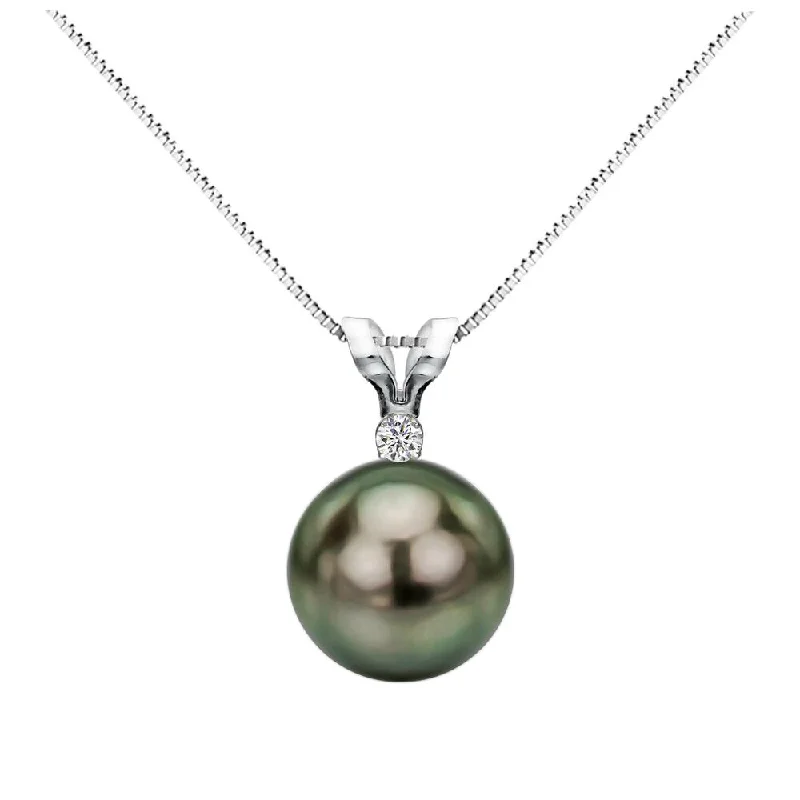 minimalist gold necklace -DaVonna 14k White Gold 1/20 Diamond AAA 8-8.5 mm Round Black Tahitian South Sea Pearl Pendant Necklace, 18-inch