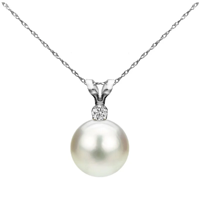 pearl and diamond necklace for women -DaVonna 14k White Gold 6-6.5mm Freshwater Cultured Pearl .01 CTTW Diamond Chain Pendant Necklace 18 inch