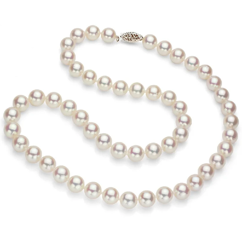 unique necklace for men -DaVonna 14k White Gold 7.5-8mm Round AAA White Japanese Cultured Akoya Pearl Necklace