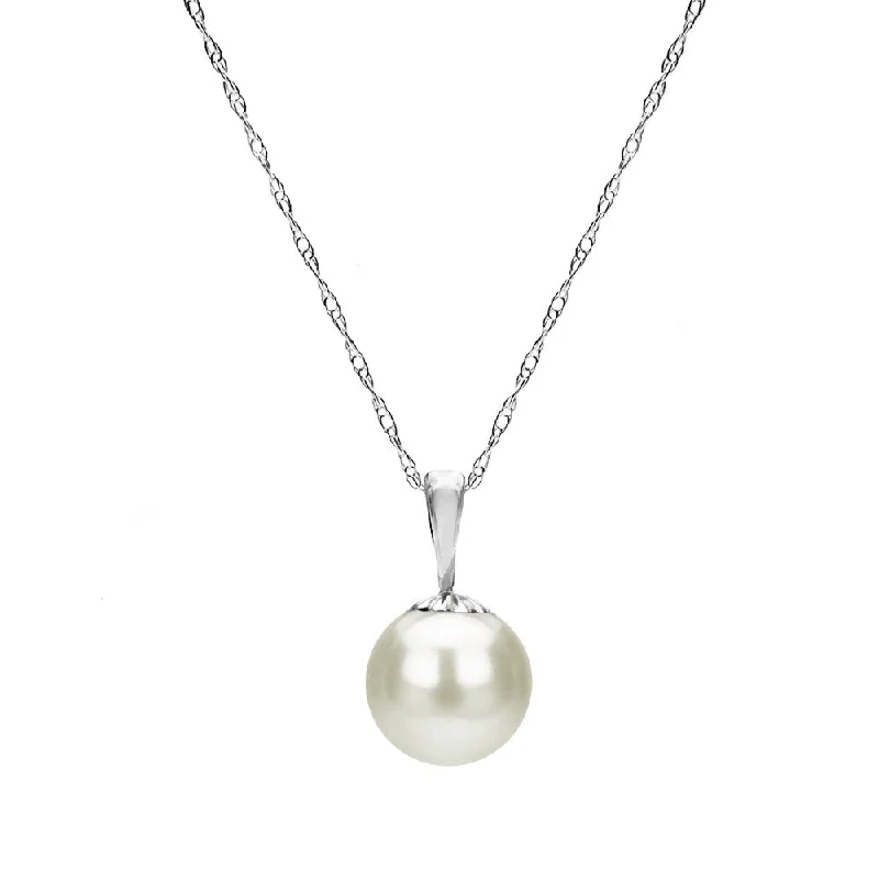 cute pendant necklace for kids -DaVonna 14k White Gold White Round Freshwater Pearl Necklace Chain Pendant 18"