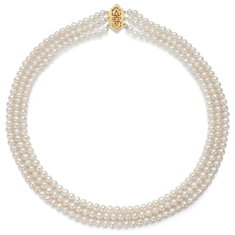 simple chain necklace for women -DaVonna 14K Yellow Gold 3 Strand 4-4.5mm White Freshwater Cultured Pearl Necklace 18 inch