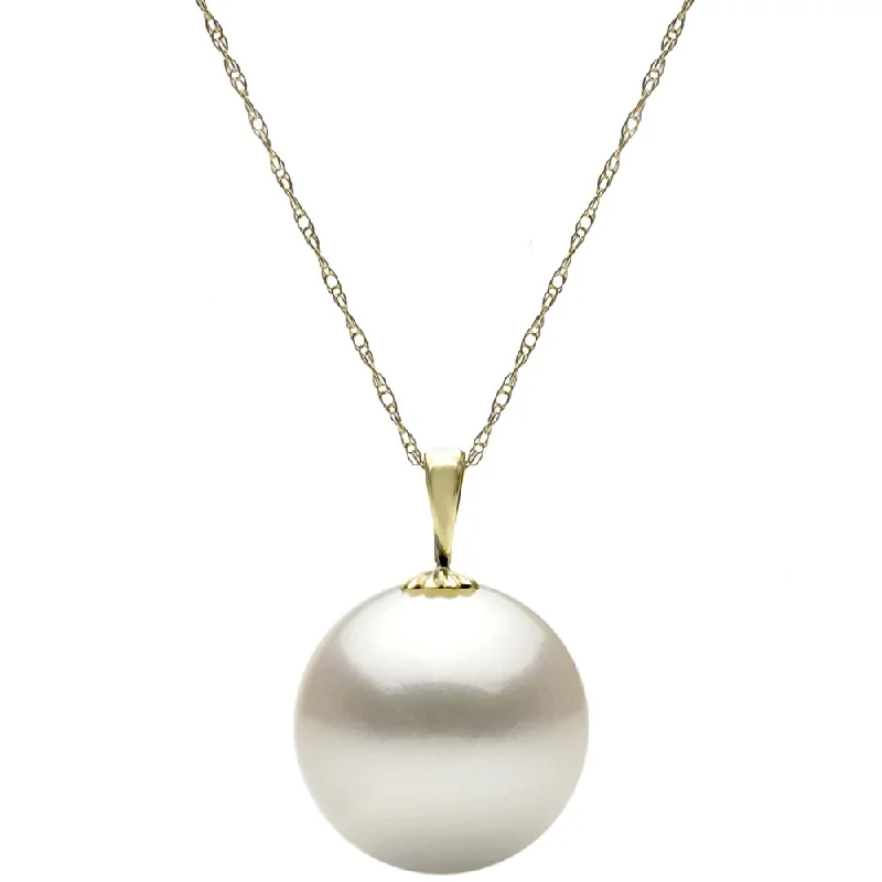 pearl necklace for brides -DaVonna 14k Yellow Gold White 11-12 mm Round Freshwater High Luster Pearl Pendant Necklace with Gift Box, 18"