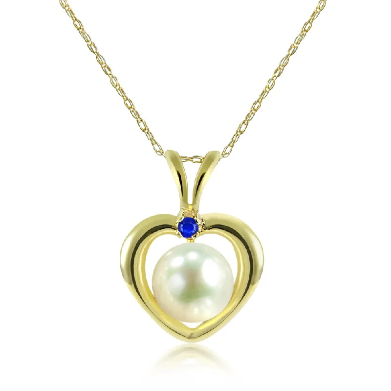 simple silver necklace for men -DaVonna 14KY Gold Heart Shape Pendant 5-5.5mm White Freshwater Pearl .05ctw Gemstone 18"