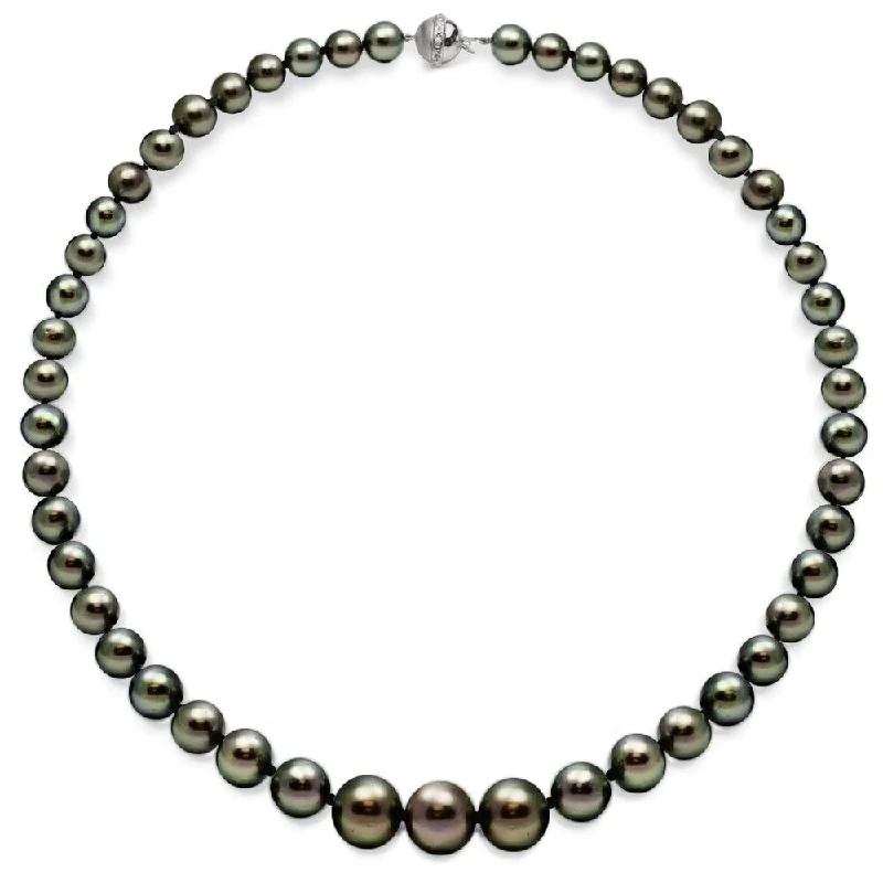 engraved name necklace for gifts -DaVonna 18k White Gold Black Tahitian Pearl and Diamonds Necklace (11-13 mm)