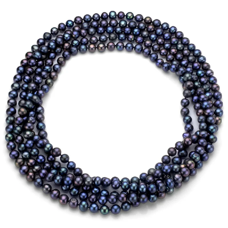 vintage necklace for women -DaVonna Cultured FW Black Pearl 64-inch Endless Necklace (6-7 mm) (case of 3)