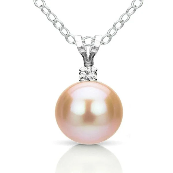 colorful stone necklace for girls -DaVonna Silver Pink FW Pearl and Diamond Pendant Necklace (8-8.5 mm)