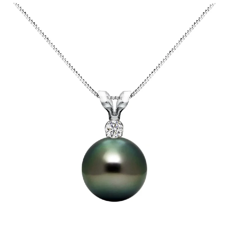 layered necklace set for women -DaVonna Sterling Silver 1/20 Diamond 9-9.5 mm AAA Black Tahitian South Sea Pearl Pendant Necklace, 18-inch