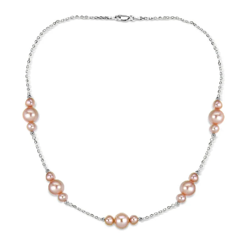 unique necklace for men -DaVonna Sterling Silver 6-10mm Pink Freshwater Cultured Pearl stations chain Necklace, 18"