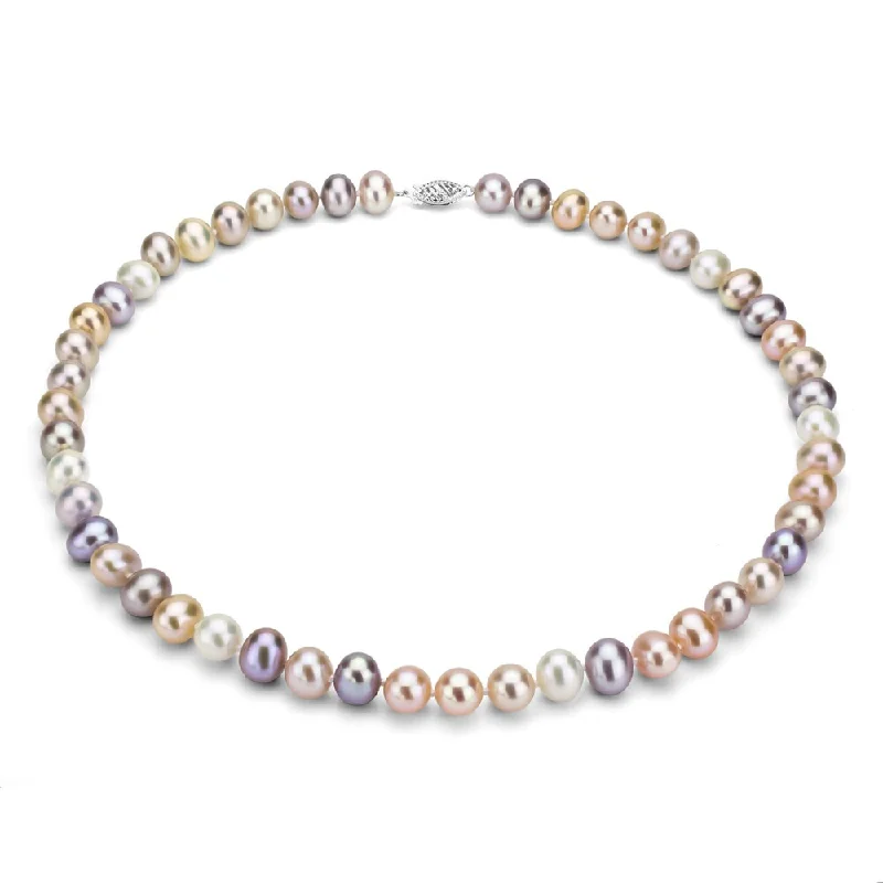 two-tone necklace for women -DaVonna Sterling Silver 7-8mm Multi Pink Freshwater Pearl Necklace, 36-inch