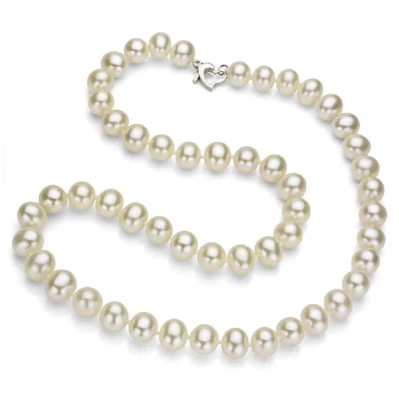 gold necklace for women -DaVonna Sterling Silver 8-9 mm White Freshwater Pearl Necklace with Gift Box